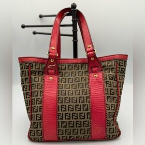 Fendi Red and Brown Monogram Tote
